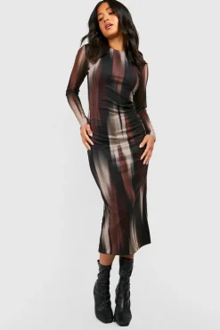 Petite robe midaxi en mesh à manches longues