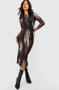 Petite robe midaxi en mesh à manches longues