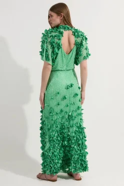 Petite Robe Midaxi Tissée à Appliques de Cristal et Manches Ange