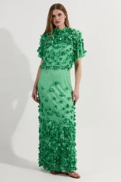 Petite Robe Midaxi Tissée à Appliques de Cristal et Manches Ange