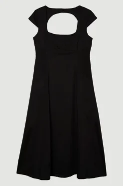 Petite Robe Midi Ajustée en Lin Premium avec Détails Pintuck et Jupe Pleine