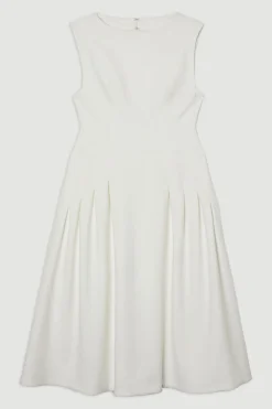 Petite robe midi ajustée en tissu stretch compact, dos ouvert, jupe pleine