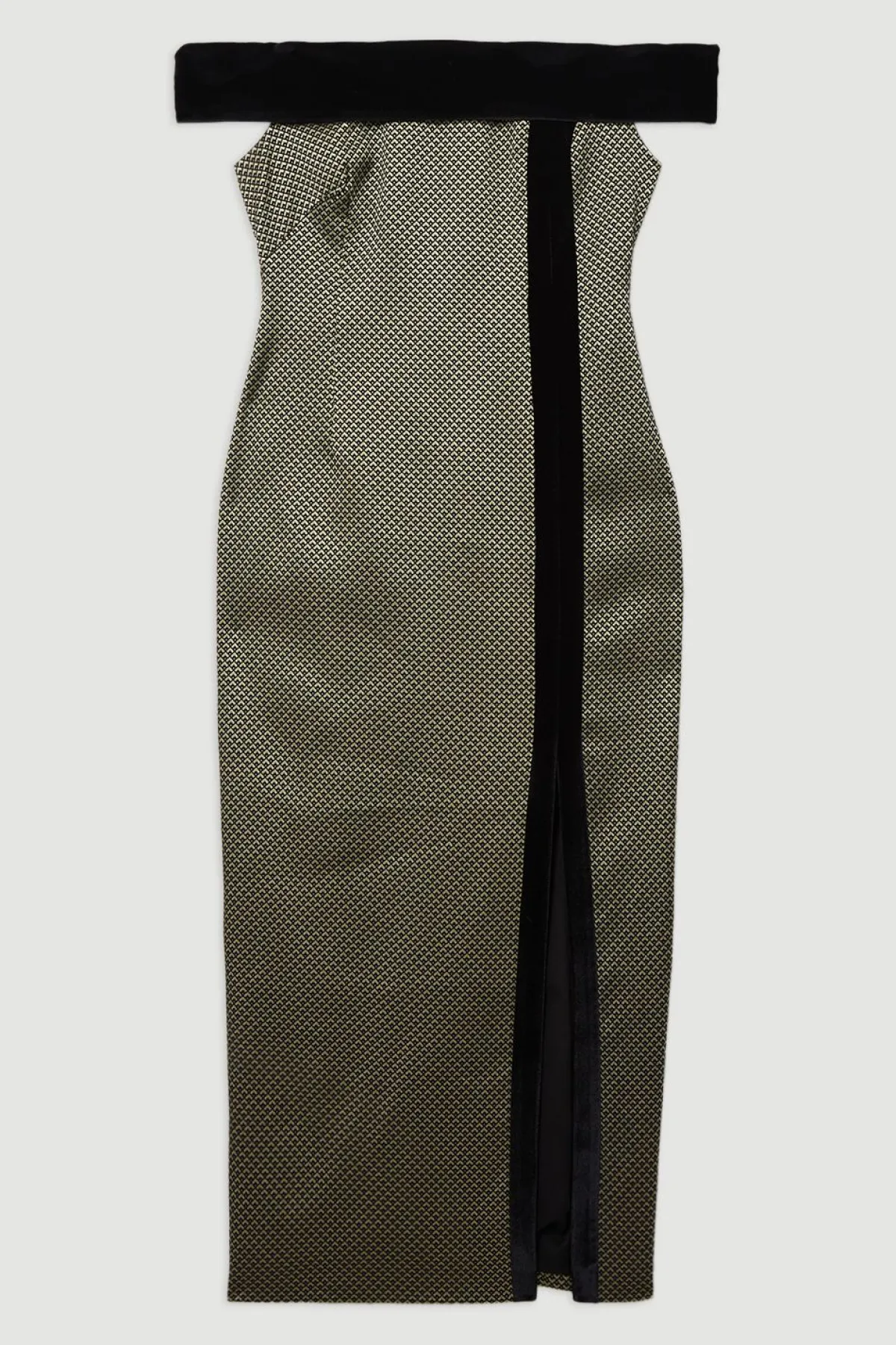 KarenMillen Petite Robe Midi Bardot Ajustée en Velours Mixte Jacquard<Femme Tailleurs|Toutes Les Robes