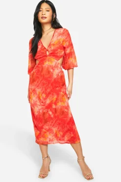 boohoo Petite Robe Midi-Chiffon Imprimée<Femme Toutes Les Robes|Robes À Manches Longues