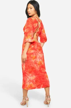 boohoo Petite Robe Midi-Chiffon Imprimée<Femme Toutes Les Robes|Robes À Manches Longues