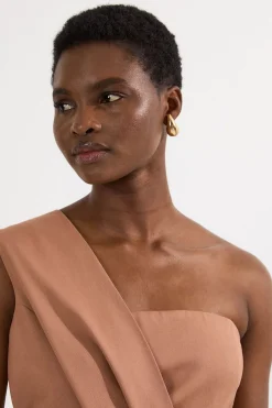 KarenMillen Petite Robe Midi Crayon Ajustée à Détail Plissé sur Une Épaule<Femme Tailleurs|Toutes Les Robes