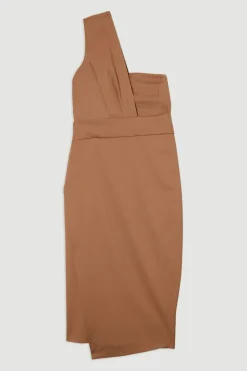 KarenMillen Petite Robe Midi Crayon Ajustée à Détail Plissé sur Une Épaule<Femme Tailleurs|Toutes Les Robes