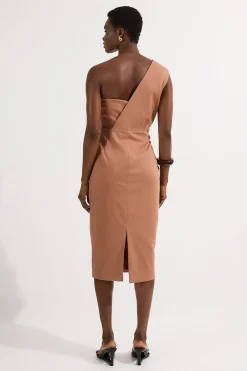 KarenMillen Petite Robe Midi Crayon Ajustée à Détail Plissé sur Une Épaule<Femme Tailleurs|Toutes Les Robes