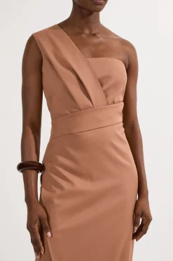 KarenMillen Petite Robe Midi Crayon Ajustée à Détail Plissé sur Une Épaule<Femme Tailleurs|Toutes Les Robes