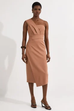 KarenMillen Petite Robe Midi Crayon Ajustée à Détail Plissé sur Une Épaule<Femme Tailleurs|Toutes Les Robes