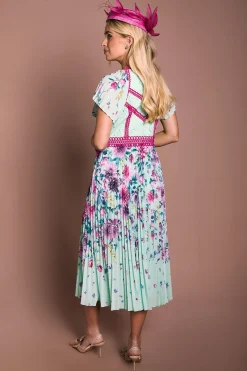 Coast Petite Robe Midi Plissée Lisa Tan À Imprimé Floral Avec Bordure En Dentelle<Femme Toutes Les Robes|Robes Mi-Longues