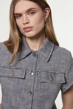 Petite robe mini ajustée en tweed de printemps