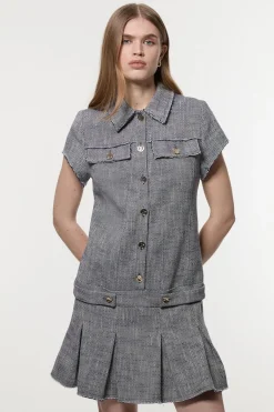 Petite robe mini ajustée en tweed de printemps