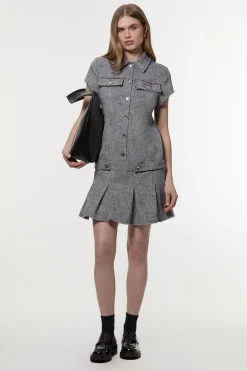 Petite robe mini ajustée en tweed de printemps