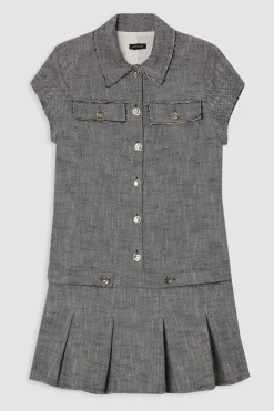 Petite robe mini ajustée en tweed de printemps