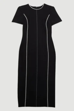 Petite robe mini ajustée en twill et dentelle avec fermeture éclair à l’avant
