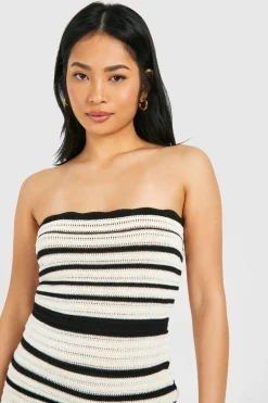 boohoo Petite Robe Mini Bandeau en Crochet à Rayures<Femme Pulls Et Gilets|Toutes Les Mailles