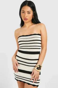 boohoo Petite Robe Mini Bandeau en Crochet à Rayures<Femme Pulls Et Gilets|Toutes Les Mailles