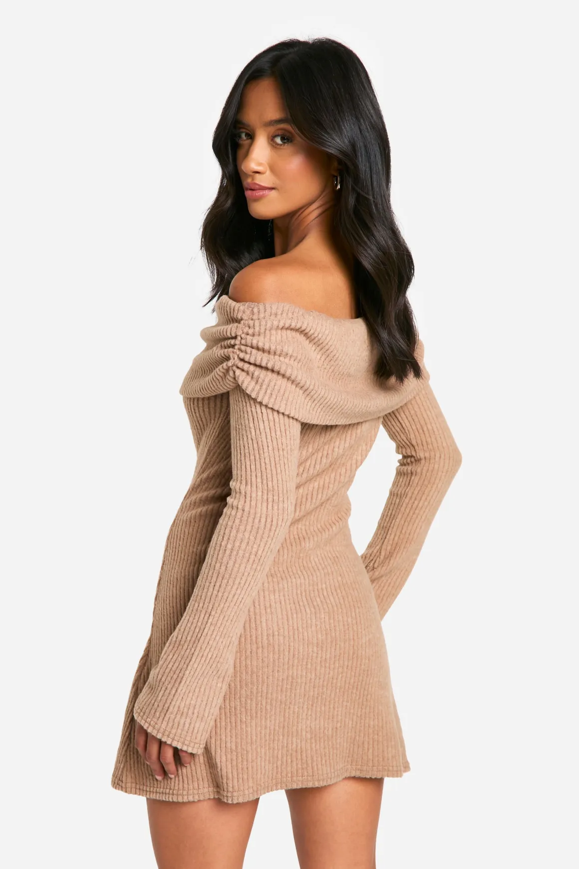 Petite robe mini Bardot en côte brossée repliable