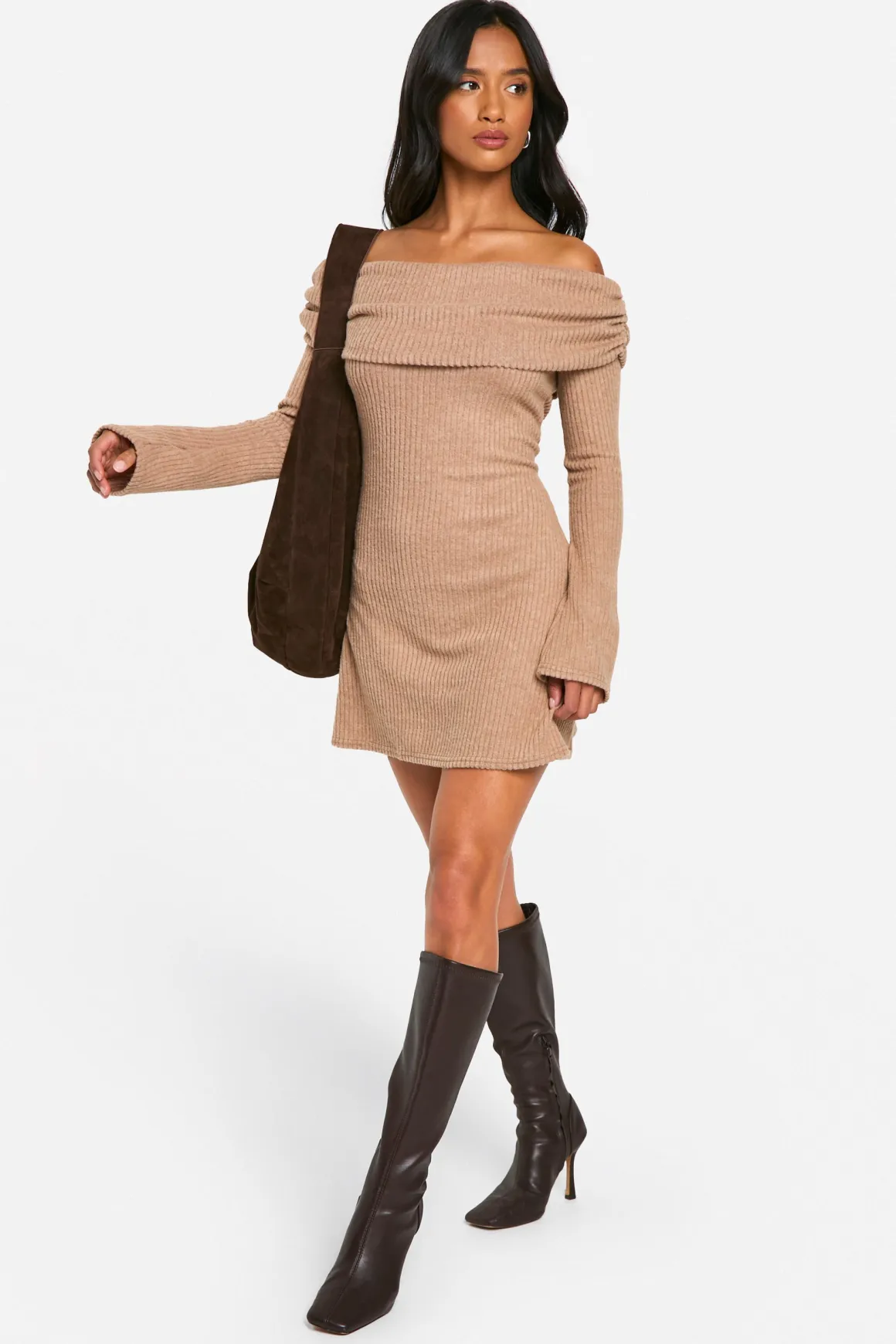 Petite robe mini Bardot en côte brossée repliable