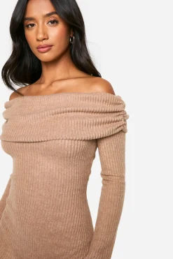 Petite robe mini Bardot en côte brossée repliable