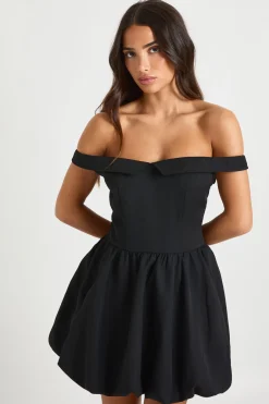 Petite robe mini à encolure en cœur rabattable et effet boule bouffante