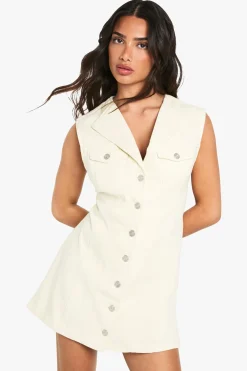 Petite Robe Mini en Jeans Sans Manches Ajustée
