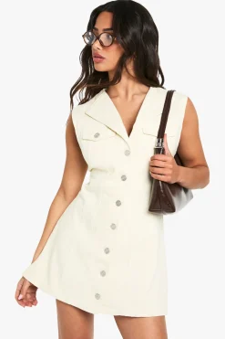 Petite Robe Mini en Jeans Sans Manches Ajustée