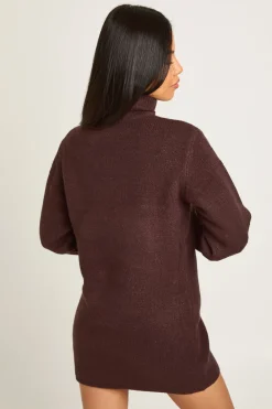 boohoo Petite robe mini en maille épaisse à col roulé<Femme Looks Chocolat|Pulls Et Gilets