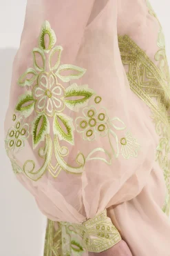 KarenMillen Petite robe mini en organdie brodée et tissée style ballon<Femme Robes À Manches Longues|Robes