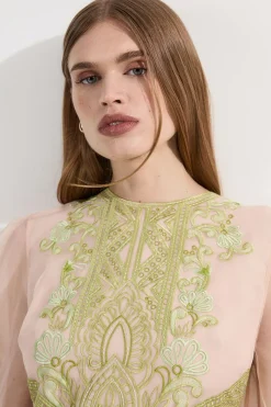 KarenMillen Petite robe mini en organdie brodée et tissée style ballon<Femme Robes À Manches Longues|Robes