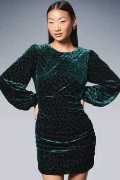 Petite Robe Mini en Velours à Imprimé Animal avec Fronces