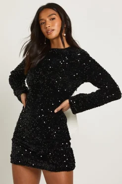 Petite robe mini en velours à sequins avec nœud au dos