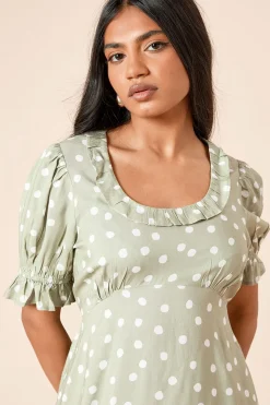 Dorothy Perkins Petite Robe Mini à Pois Verts avec Col à Volants et Dos Noué<Femme Robes|Toutes Les Robes