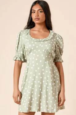 Dorothy Perkins Petite Robe Mini à Pois Verts avec Col à Volants et Dos Noué<Femme Robes|Toutes Les Robes