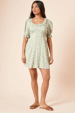 Dorothy Perkins Petite Robe Mini à Pois Verts avec Col à Volants et Dos Noué<Femme Robes|Toutes Les Robes
