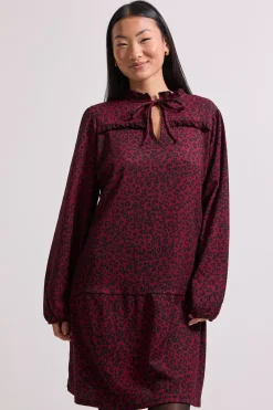 Dorothy Perkins Petite Robe Mini Smock en Jersey à Imprimé Animal Marron avec Col Noué à Volants<Femme Robes À Manches Longues|Robes