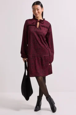 Dorothy Perkins Petite Robe Mini Smock en Jersey à Imprimé Animal Marron avec Col Noué à Volants<Femme Robes À Manches Longues|Robes