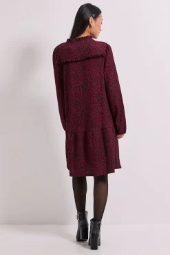 Dorothy Perkins Petite Robe Mini Smock en Jersey à Imprimé Animal Marron avec Col Noué à Volants<Femme Robes À Manches Longues|Robes