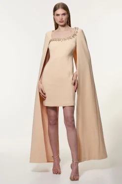 Petite Robe Mini Tissée en Crêpe de Viscose ornée de cristaux