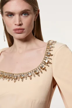 Petite Robe Mini Tissée en Crêpe de Viscose ornée de cristaux