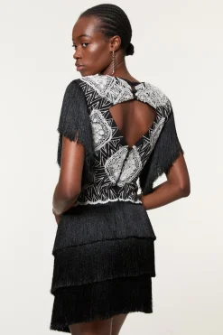 KarenMillen Petite robe mini tissée à franges ornementées et bretelles<Femme Robes|Toutes Les Robes