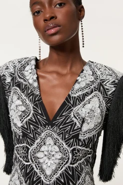 KarenMillen Petite robe mini tissée à franges ornementées et bretelles<Femme Robes|Toutes Les Robes