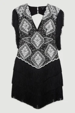 KarenMillen Petite robe mini tissée à franges ornementées et bretelles<Femme Robes|Toutes Les Robes