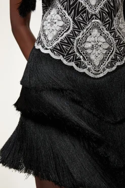 KarenMillen Petite robe mini tissée à franges ornementées et bretelles<Femme Robes|Toutes Les Robes