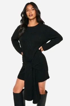 Petite robe mini tricotée en soft cable surdimensionnée avec détail de laçage