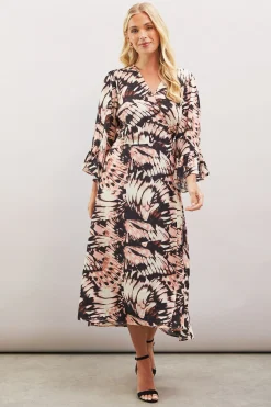 Petite Robe Portefeuille en Viscose à Imprimé Papillon
