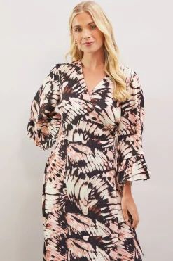 Petite Robe Portefeuille en Viscose à Imprimé Papillon