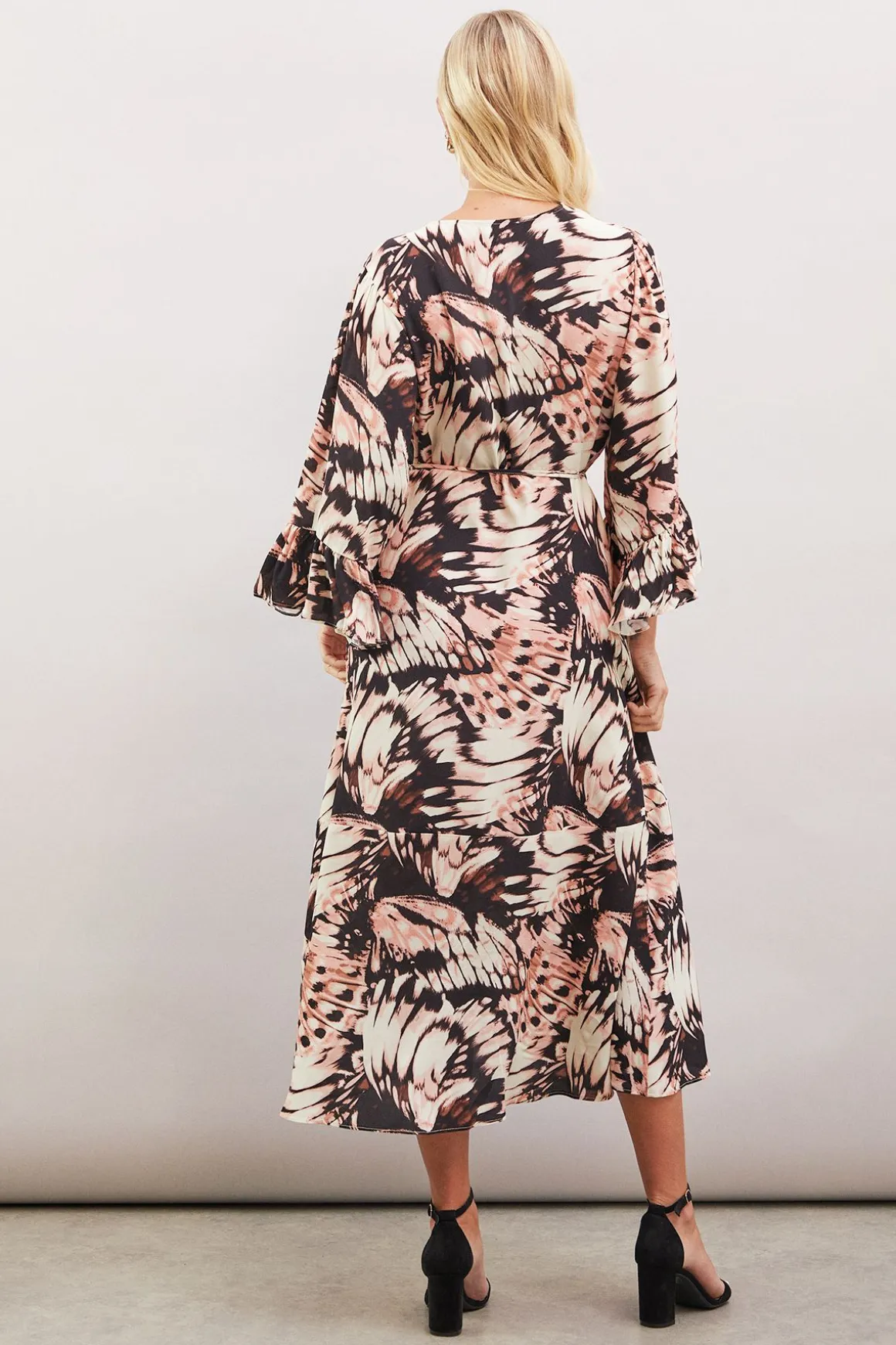 Petite Robe Portefeuille en Viscose à Imprimé Papillon