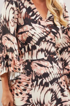 Petite Robe Portefeuille en Viscose à Imprimé Papillon